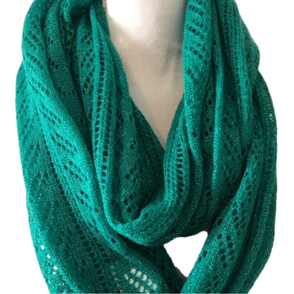 Emerald Green Sparkly Knit Infinity Scarf